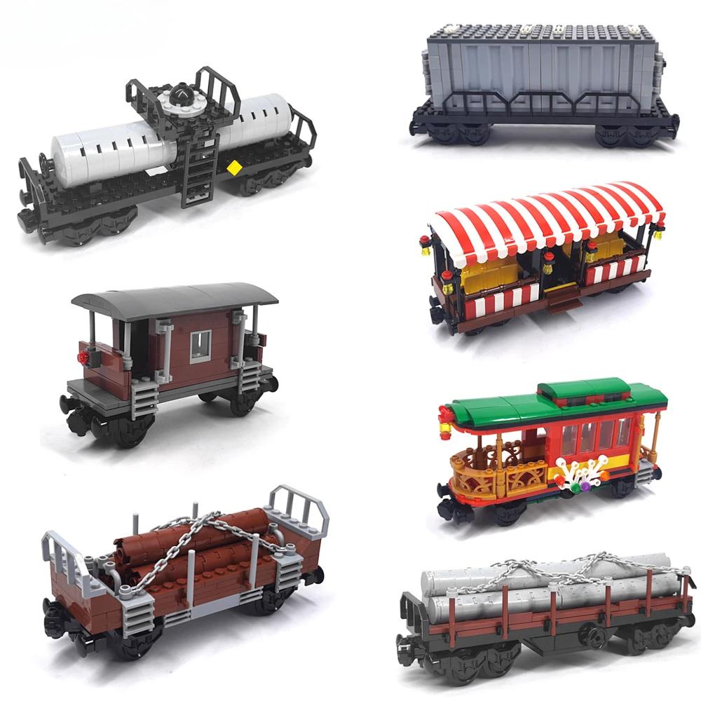 Creative MOC Building Blocks for Kids, City Tank, Car Train, Freight Train, Firewood, Railway, Express Bus