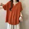 Women Casual V Neck Short Sleeve Loose Fit Solid Color Blouse