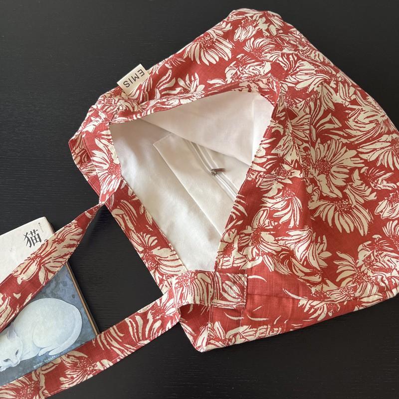 

New Chinese-style Black Flowered Cotton Cloth Bag Lazy Retro All-matching Linen Shoulder Cross-body Large-capacity Female