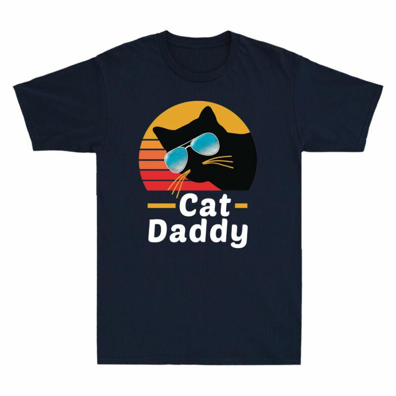 Cat 80s Tshirt Short Distressed Unisexs Vintage Sunglasses Funny Cat Daddy Sleeve