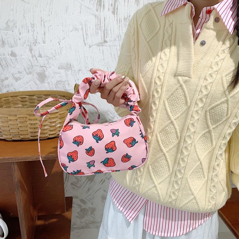 1Pcs Cute Flower Bow Print Canvas Shoulder Bags New Korean Girl Handbags Outdoor Travel Women Keys Phone Messenger Bag