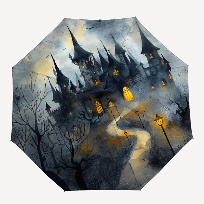 1 шт. Зонт с рисунком «Замок в лунном свете», Автоматическое открытие и закрытие, Высококачественный дорожный зонт, Легкий и портативный, -1002117