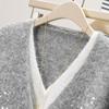 Women's Lamb Wool Blend V-Neck Patchwork Knit Sweater