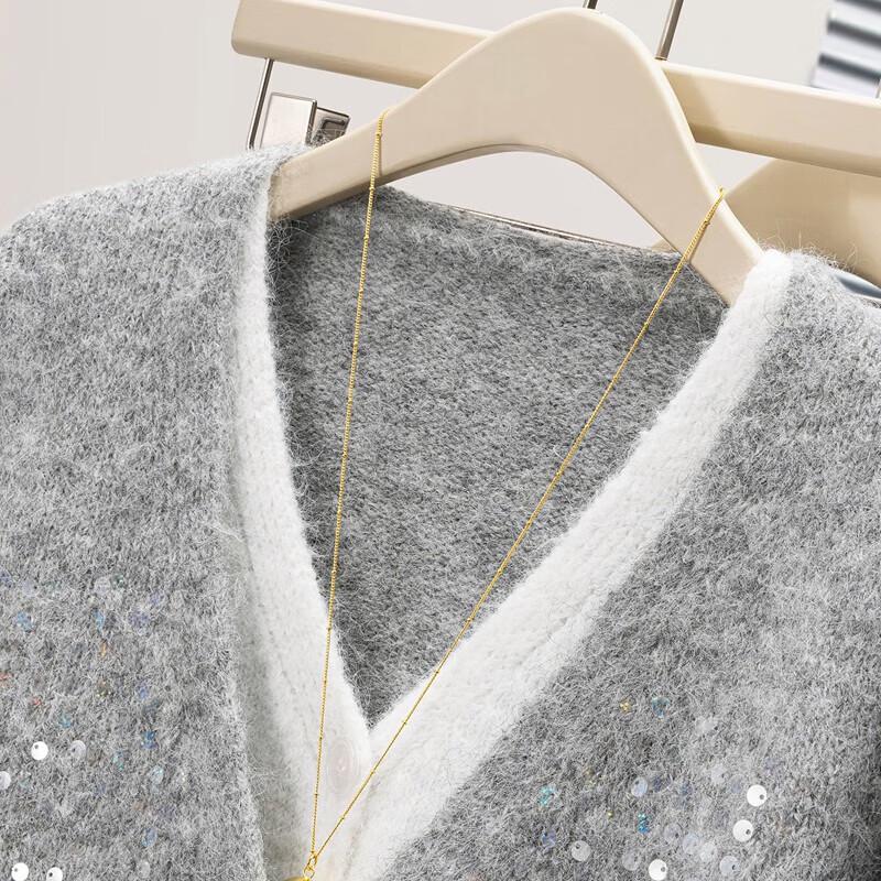 Women's Lamb Wool Blend V-Neck Patchwork Knit Sweater