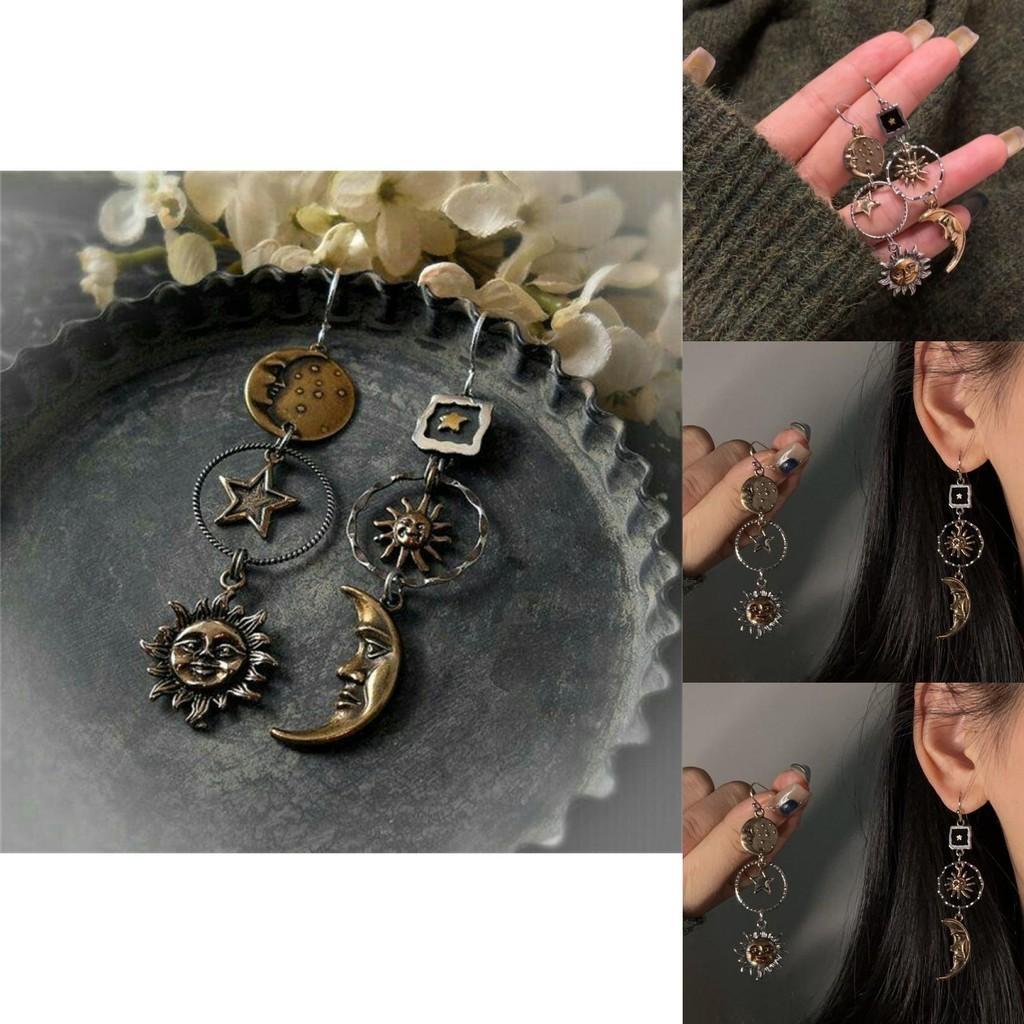 Asymmetrical Sunflower Earrings With Moon Design Trendy 2024 Summer Jewelry