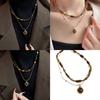 Vintage Inspire Necklace Decoration for Women with Tigers Eye Stone Pendant and Double Layer Chain Stylish Outfits