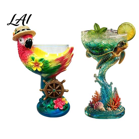 Immersive Beach Themed Bar Decor 3D Tropical Ocean Theme Glass Cup Resin Art Parrot And Unique Birthday Gifts for Collectors Turtle Design,