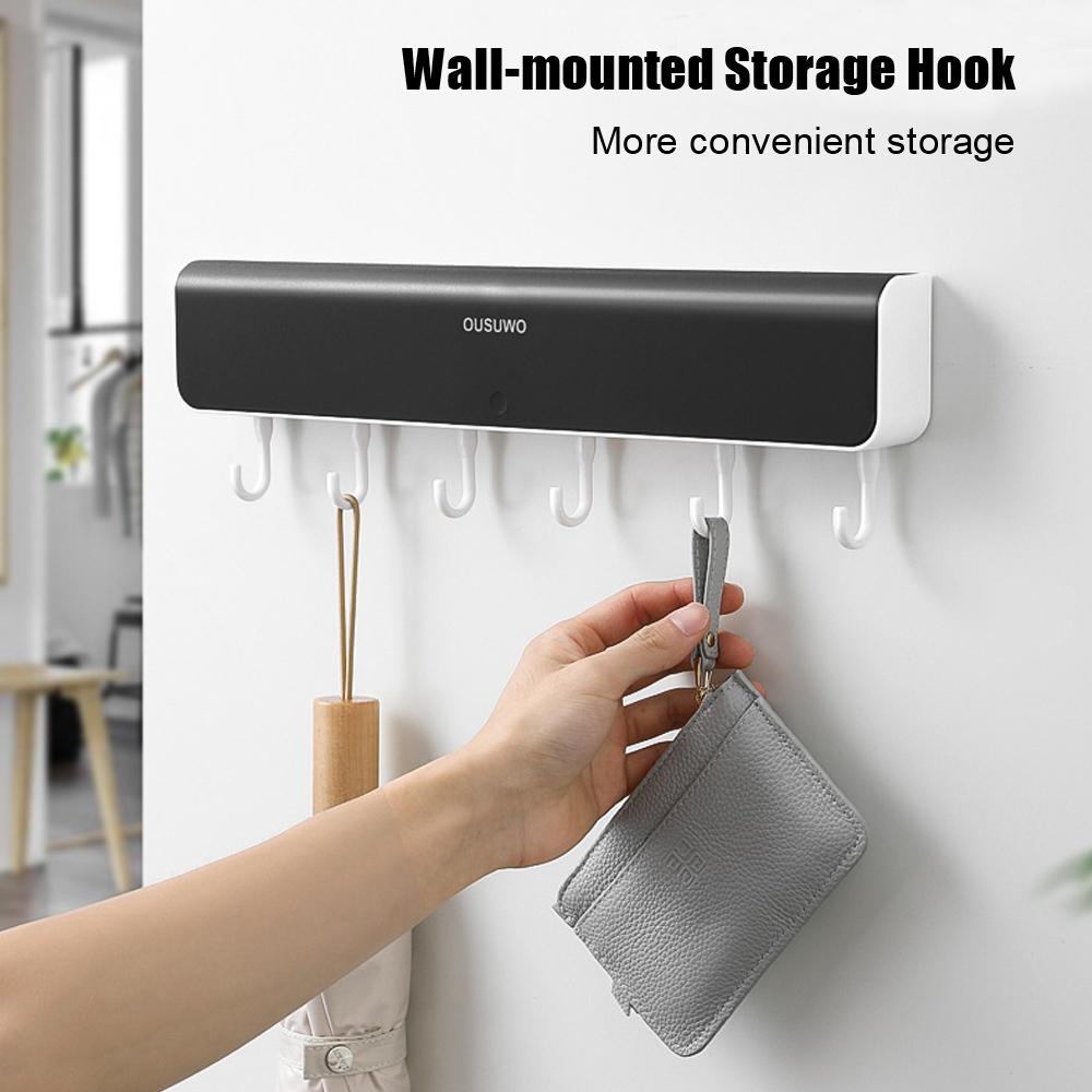 Wall-Mounted Punch-Free For Bathroom Door  Clothes Key Organizer With Hook Storage Rack Shelf Storage Box