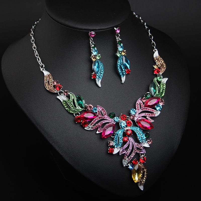 Flori colorate Bijuterie Colier Set Cercei Rochie Banchet Accesorii Femei