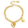 18K Gold-Finished Titanium Steel Cuban Chain Bracelet with Personalized Initial & Peach Heart Charm for Women