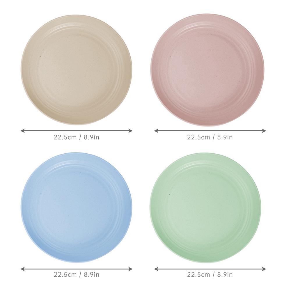 4pcs 8.9 Inch Unbreakable Lightweight Plates Wheat Straw Fiber FoodGrade Mixed Color Deep Plates Microwave and Dishwasher Plates