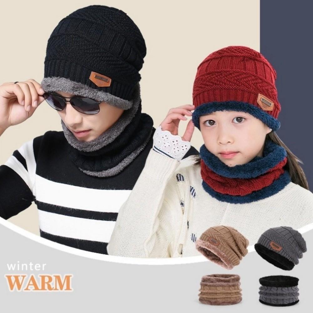 Fashion Warm Hat Scarf Set Knitted Soft Neck Scarf Cap Set Autumn Winter Thicken Fleece Ski Cap Bonnet Hat