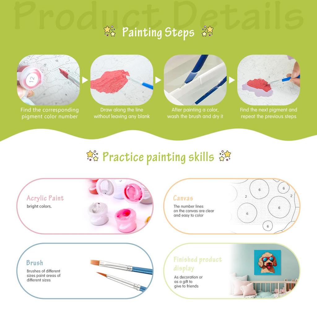 RUOPOTY Framed Painting By Numbers Kits Cartoon Dog Animals Modern Wall Art Acrylic Paint By Numbers For Diy Gift