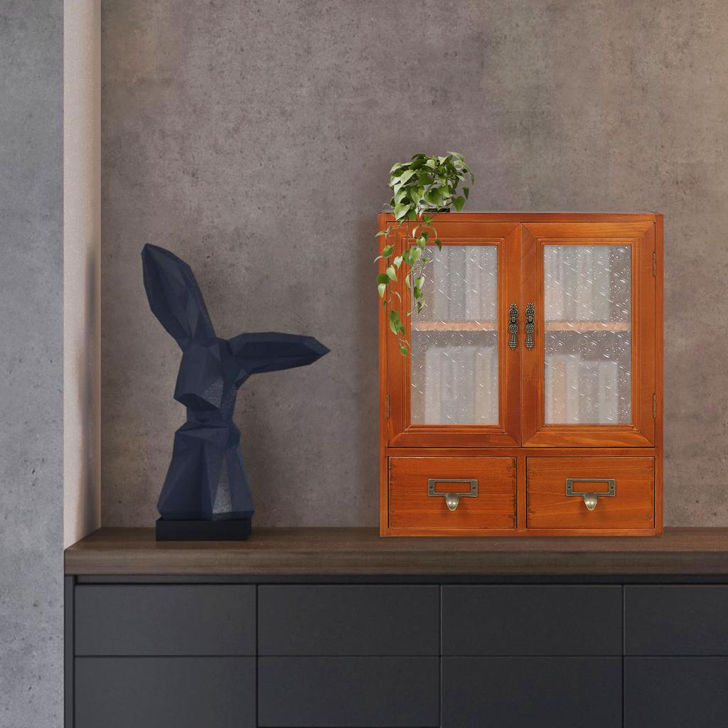 2-Tier Wood Storage Cabinet W/ 2 Drawers, Freestanding Side Cabinet for Home Office Bedroom, Multipurpose Storage Organizer Unit