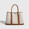 Canvas with Cowhide Handbag, High-end Sense, Large-capacity Contrasting Color Shoulder Tote Bag.