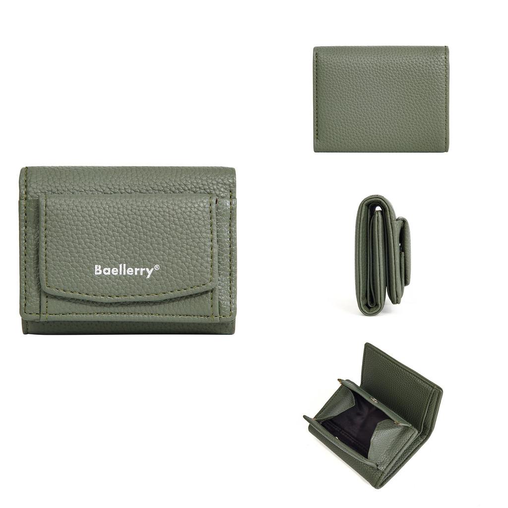 Pu Womens Wallet Short Card Holder With Solid Color Letter Pattern And Three Fold Design
