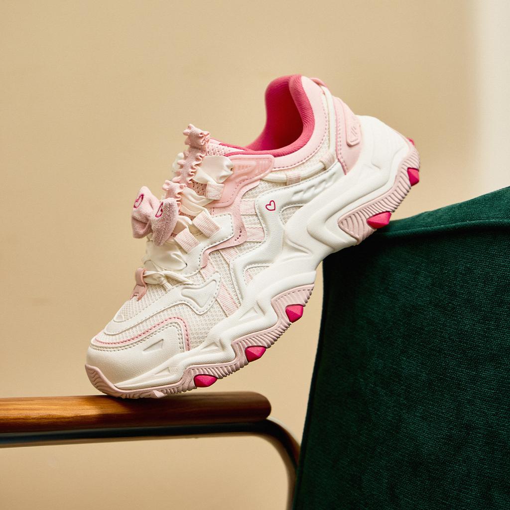 LOL x Li Ning Cat Paw Lite 2 Slip Resistant Abrasion Resistant Low top Chunky Sneakers Women's Beige Pink AGCV236-1