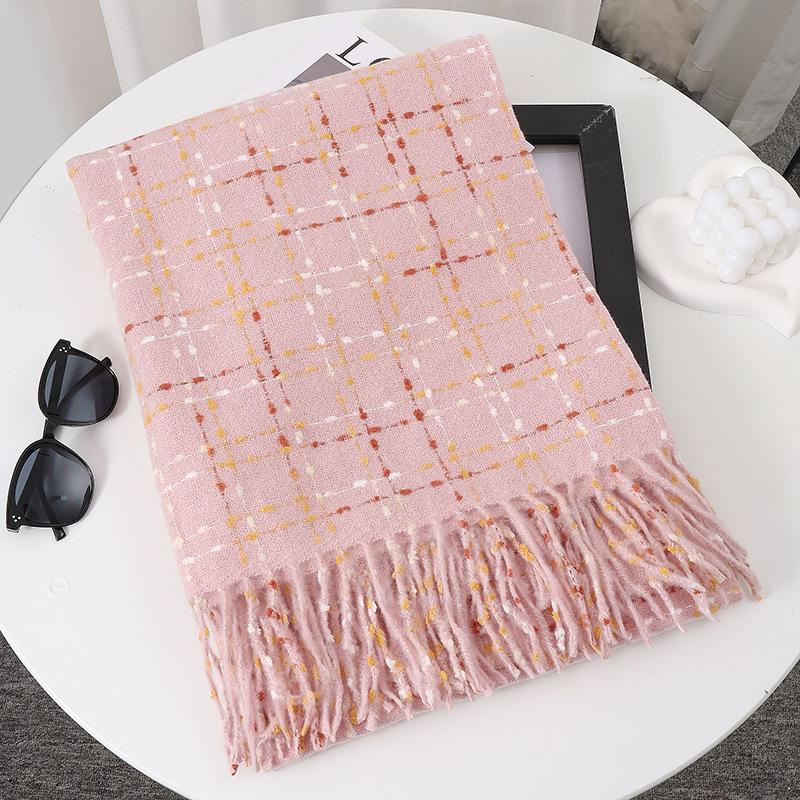 Women's Faux Cashmere Plaid Scarf - Korean Style, Thick & Warm Autumn/Winter Shawl