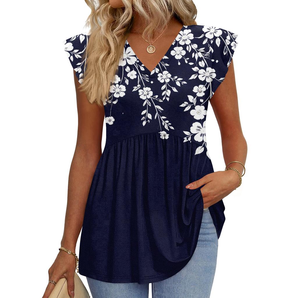 Womens Tops Fashionable V-neck Ruffled Sleeve Short-sleeved T-shirt Business Blouses