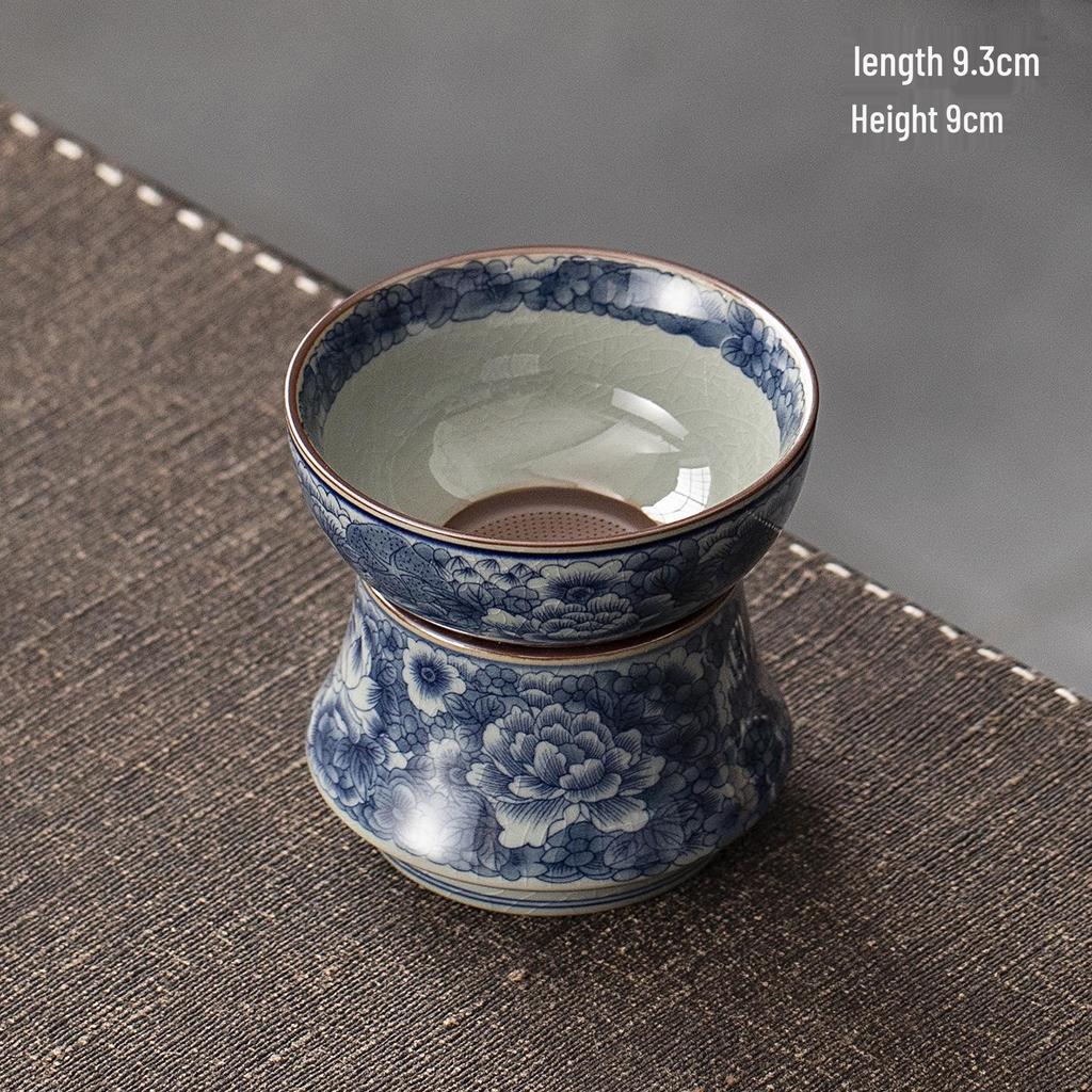Antique Sancai Blue & White Gaiwan Kung Fu Tea Set: Cultivable Crackle Ceramic Tea Bowl & Large Cup