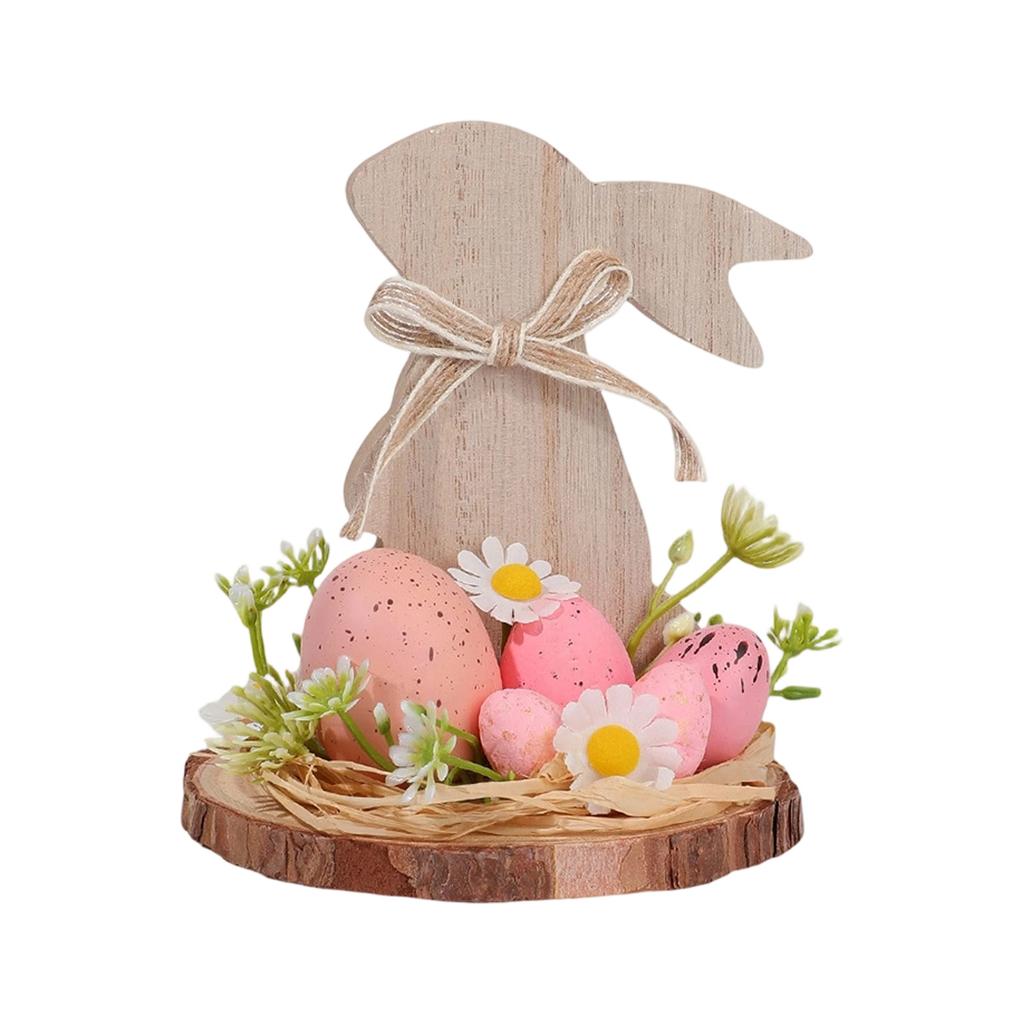 Simulated Flower Bunny Shaped Wooden Ornaments, Holiday Decoration Ornaments