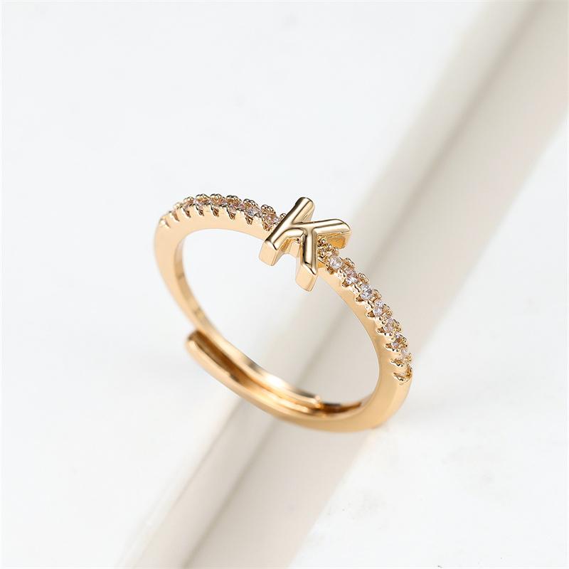 1 ks Zlatá barva 26 anglických písmen CZ Zirkonové otevírací prsteny Nastavitelné prsteny Šperky