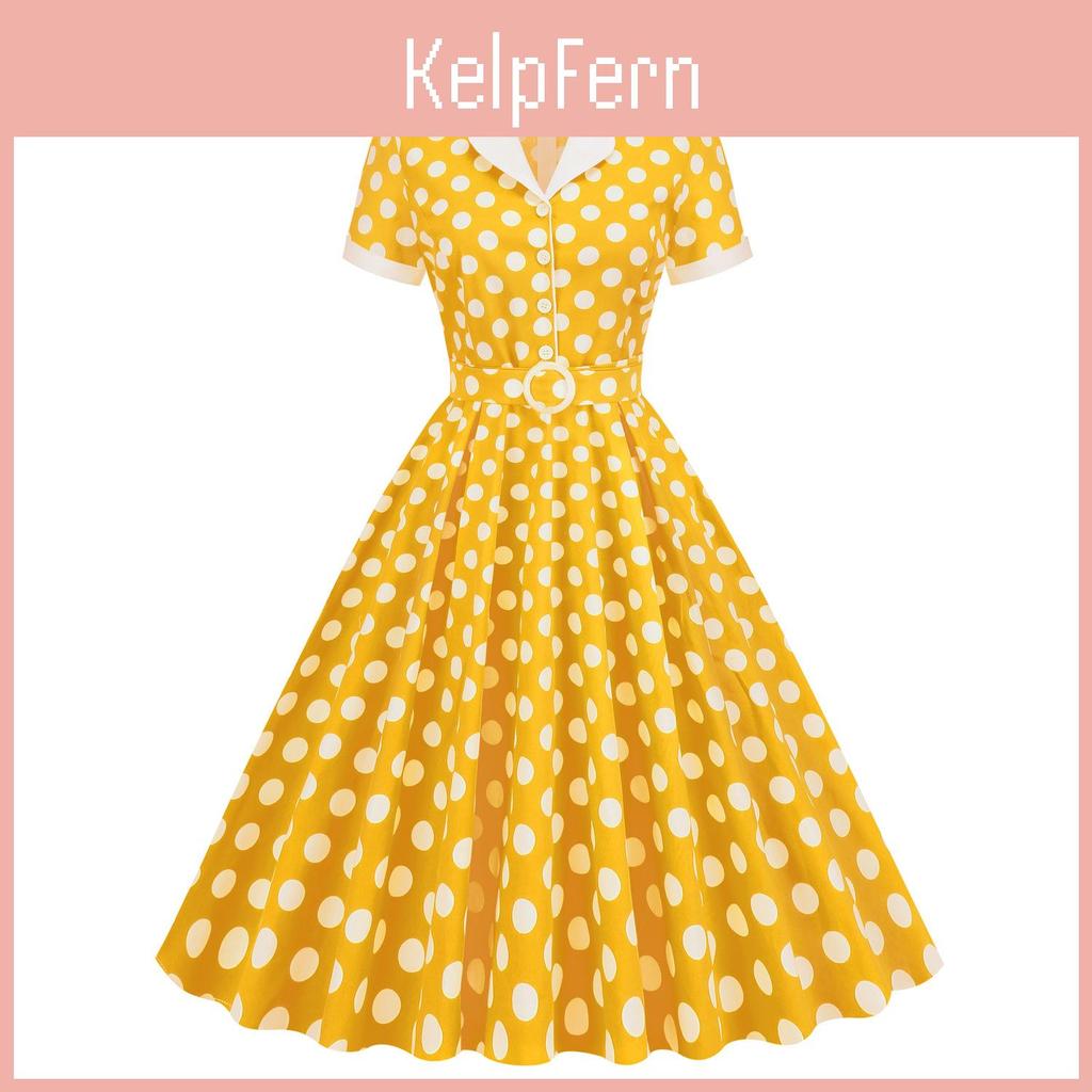 Picknickkleid im Stil der 50er Jahre mit Polkapunkten und hoher Taille für Retro-Veranstaltungen