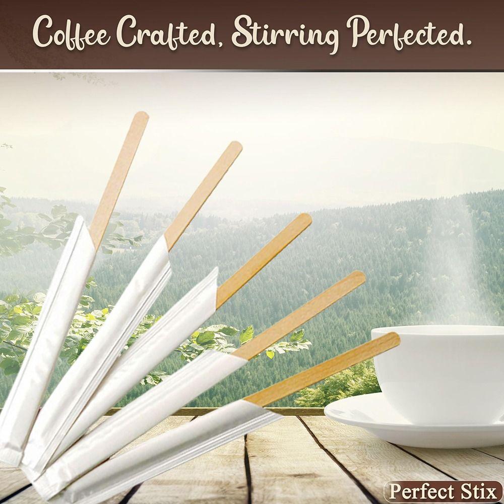100Pcs Individually Wrapped Wood Blenders Eco-Friendly Stir Sticks Coffee Stirrers Hot Chocolate