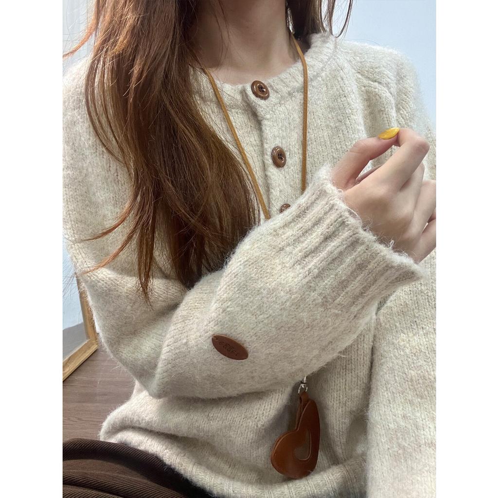 Goose Yellow Button Half Open Neck Knitted Sweater Women's Autumn and Winter Thickened Warm Inner Bottoming Shirt Loose Versatile Top
