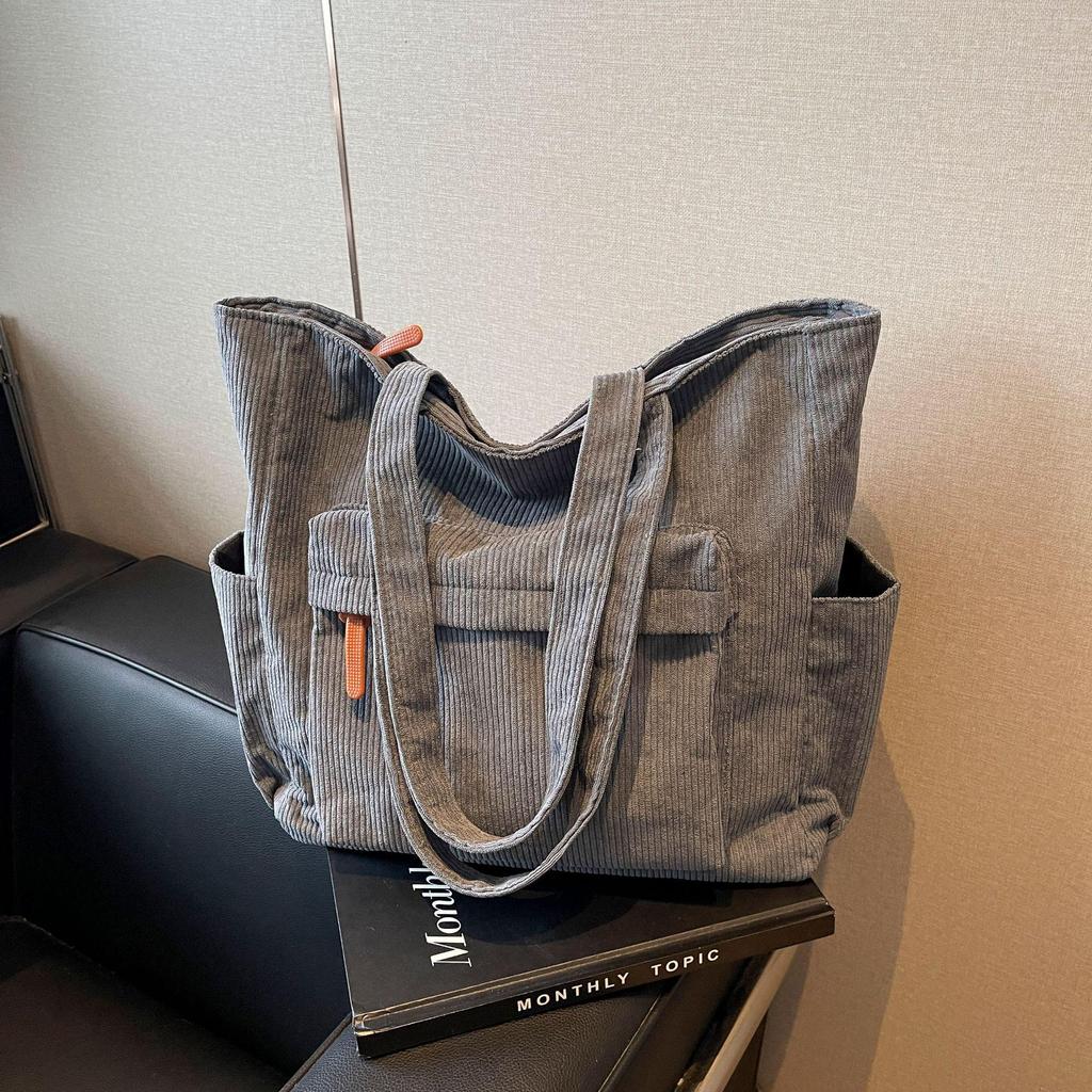 Corduroy Large Capacity Women's Shoulder Tote - Versatile for College & Commute