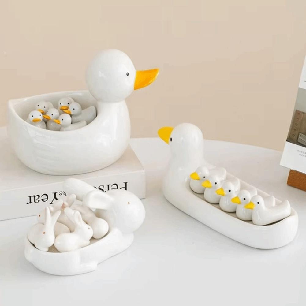 Creative Ceramic Chopstick Stand Cartoon Cute Duck Chopstick Holder Practical Mini Size Writing Brush Pen Holder