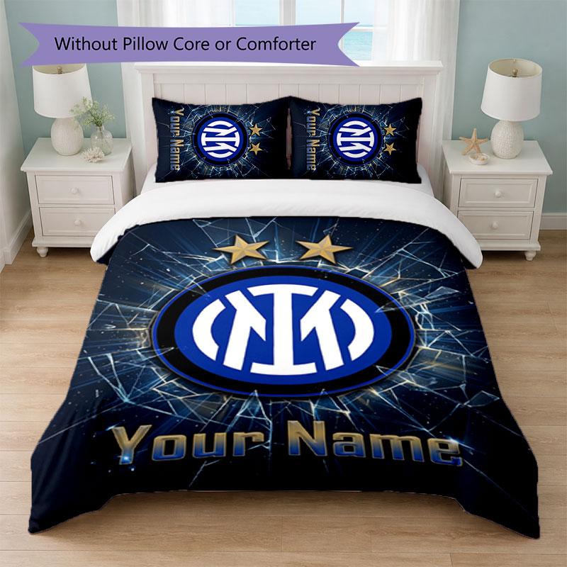 Set Biancheria da Letto Personalizzato Inter Milan con Nome Testo 1 Copripiumino+2 Federe Logo Calcio Regalo Personalizzato per Occasione Speciale Arredamento Camera da Letto