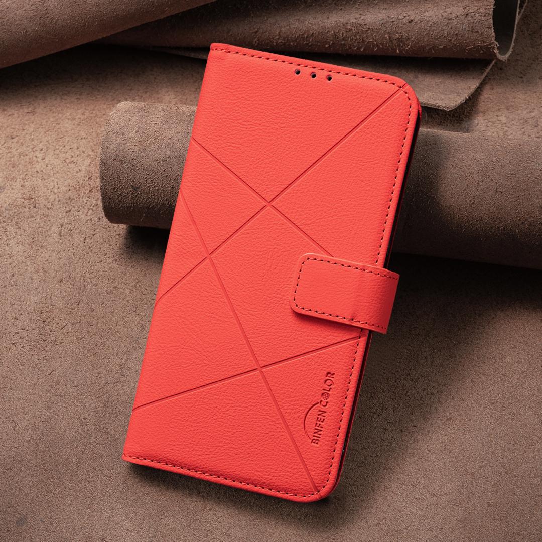 

Premium RFID Blocking Wallet Case For XiaoMi RedMi 14C 13C 12C 12 A3 K70 K70E Pro K60 Ultra Geometric Pattern Leather Flip Cover Redmi K70E красный
