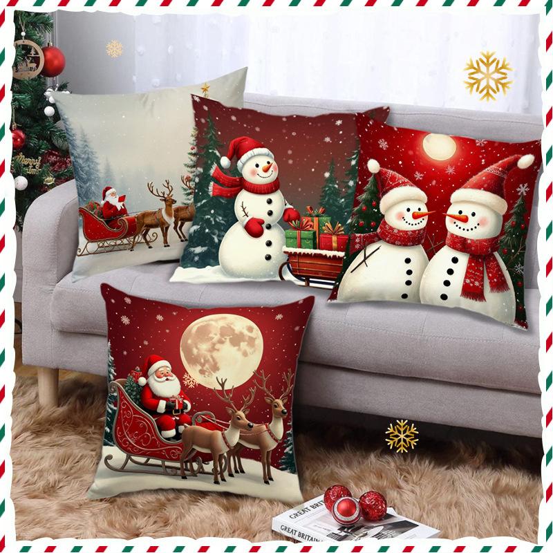 Christmas Snowman Elk Elements Pillow Print Festive Decoration Sofa Atmosphere Decorative Lumbar Cushion Pillow