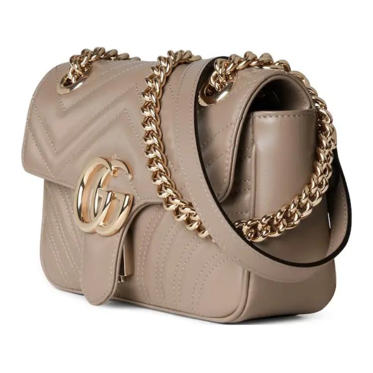 Gucci GG Marmont Spring Clip Flap Quilted V Leather Mini Shoulder Bag Women Shoulder Bag Gray-Brown 446744-AAER0-1523