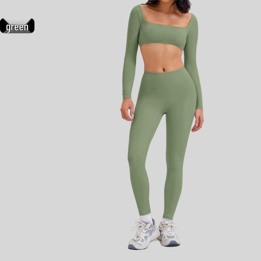 Damen Cross-Border Yoga-Set: High-Waist Leggings & Sexy Langarm-Top für Fitness im Freien