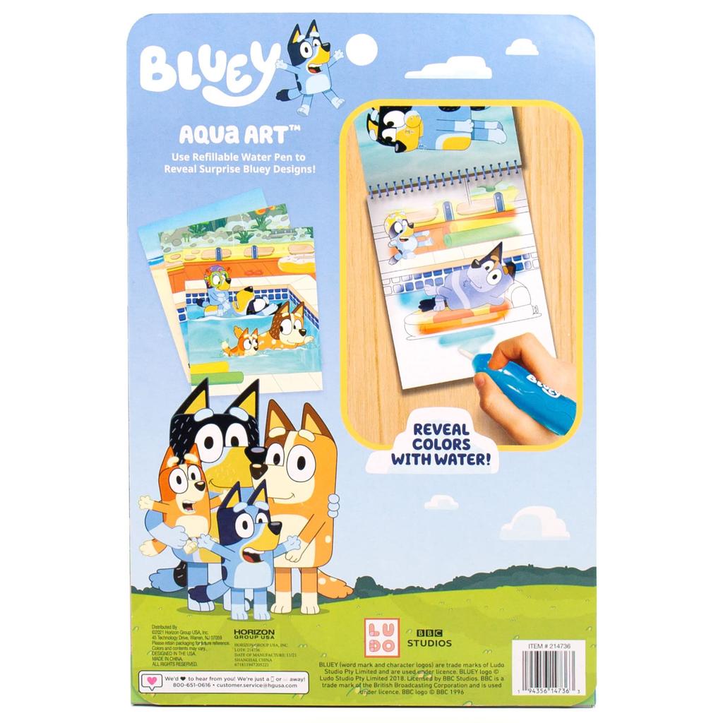 Bluey Aqua Includes 4 Reusable Pages of Water Art Water Color with Water Water Reveal Activity Paint Art, & Pen, Book, Book,