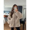 Autumn Winter High Collar Solid Color Lamb Fleece Warm Coat Women Loose Casual Zipper Outwear Cardigan Top