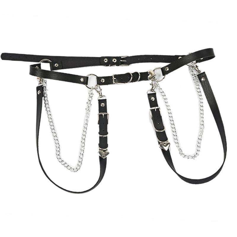 Punk Leather Waist Chain Belt Layered Ring Belly Chains Dance Body Accessories for Women and Girls