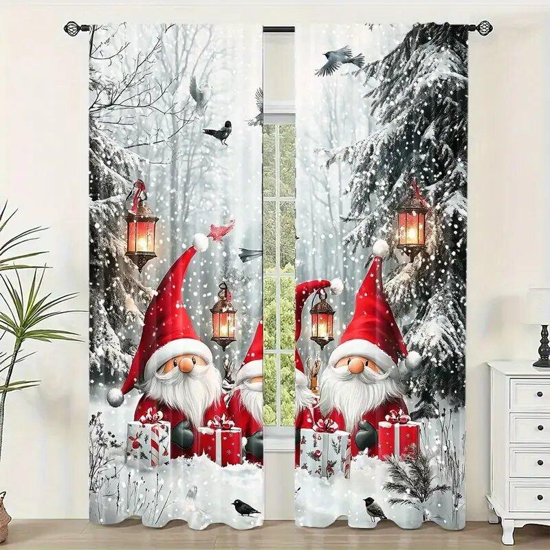 2pcs - Christmas Curtains   Holiday Christmas Dwarf Polyester Printed Curtains   Home Decoration   Room Decoration
