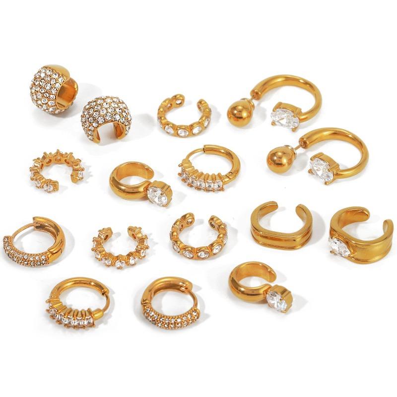 Stainless Steel Ear Clips, Women's Non-pierced Zirconia Earrings, Luxurious and High-end Style Earrings for Autumn and Winter.
