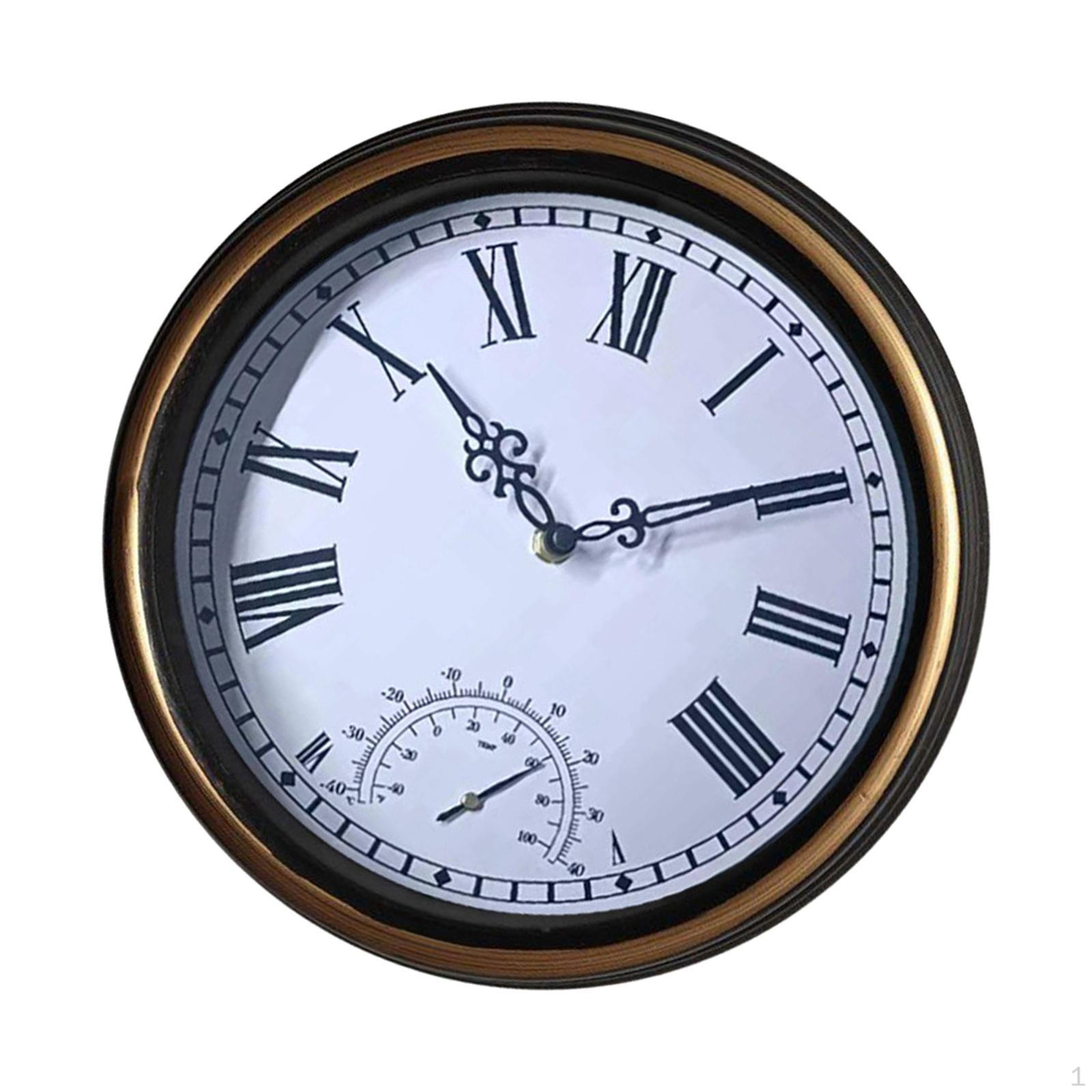

Waterproof Wall Clock with Thermometer Quartz Decoration Non Ticking Large Retro Style Outdoor
