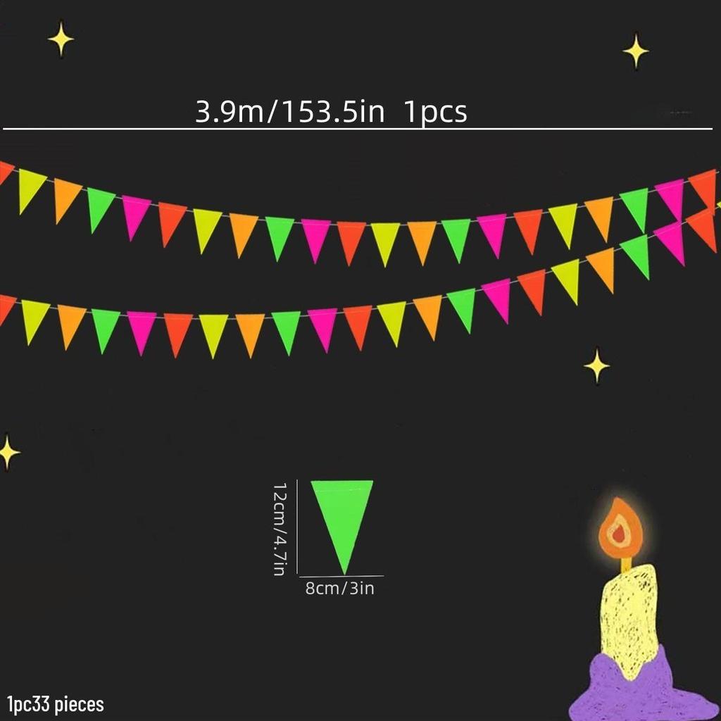Fluorescent Happy Birthday Banner with Stars - Party Decoration