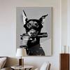 Czarny biały pistolet doberman moda luksusowy plakat na płótnie malarstwo zwierzę pies obraz ścienny do salonu Home Decor Mural