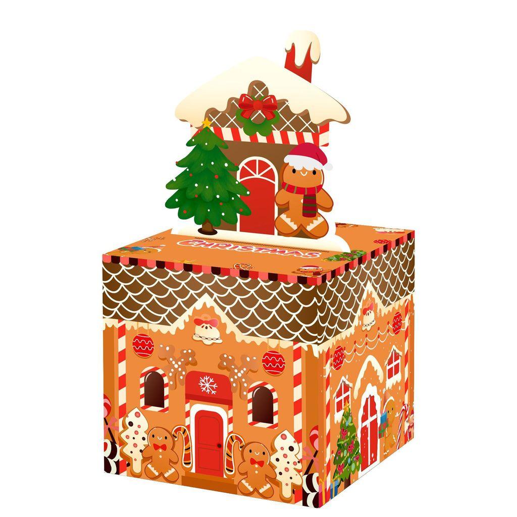 Decor Christmas Gingerbread Man House Pattern Gift Box With Material Paper