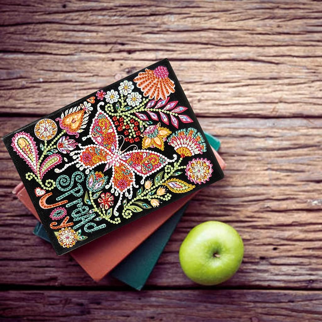 5D Diamond Art Painting Notebook Kits Spread Joy Butterfly Cover Leather DIY Special Shaped Journal Sketchbook Cross Stitch Diamond Art Hardcover