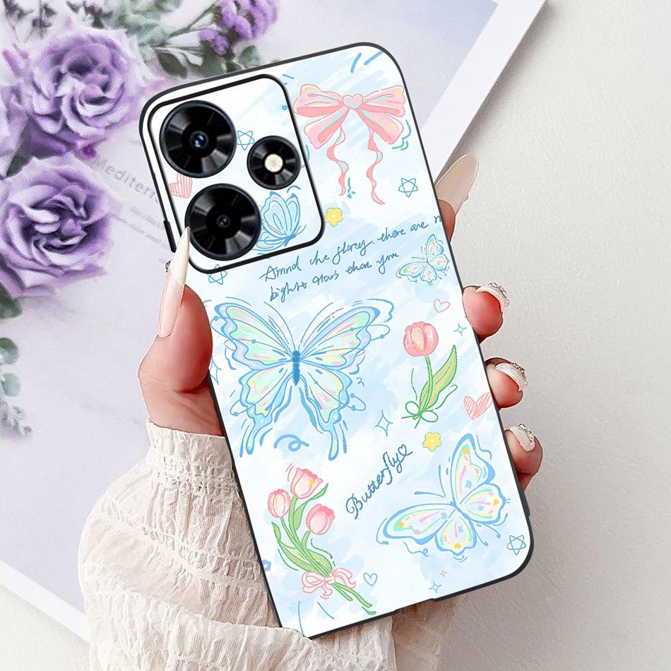 For Infinix Hot 30 Play 30i Hot30 4G Elegant Floral Cat Phone Case For Infinix Hot 30 30Play Hot30i Black Silicone Soft Cases