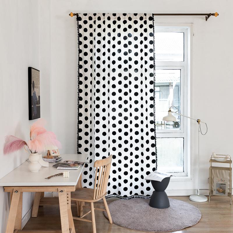 Nordic, Simple And Versatile Blackout Half Curtain Black And White Polka Dots Balcony Floating Curtain Finished Product