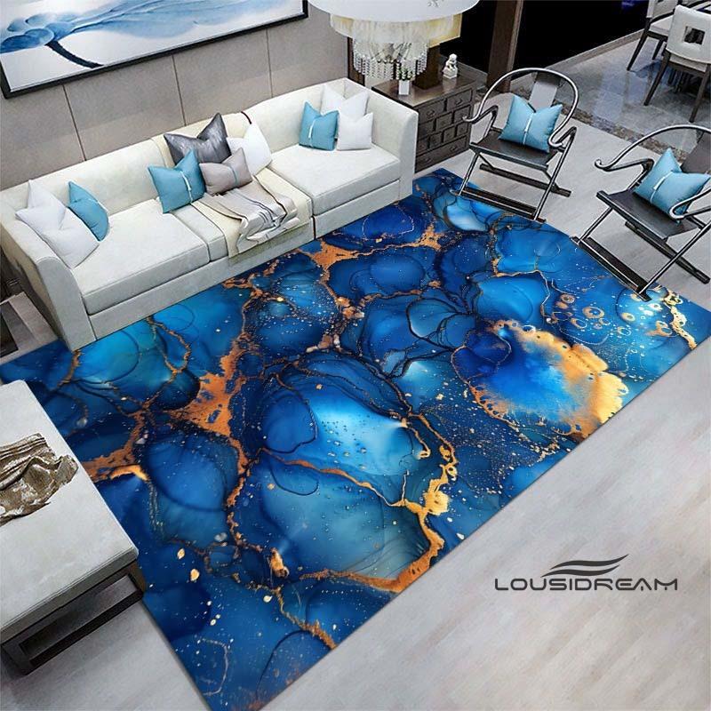 Luxury Fantasy Marble Carpet, Bedroom Carpet, Living Room, Sofa Decoration, Large Green and Gold Game Decoration