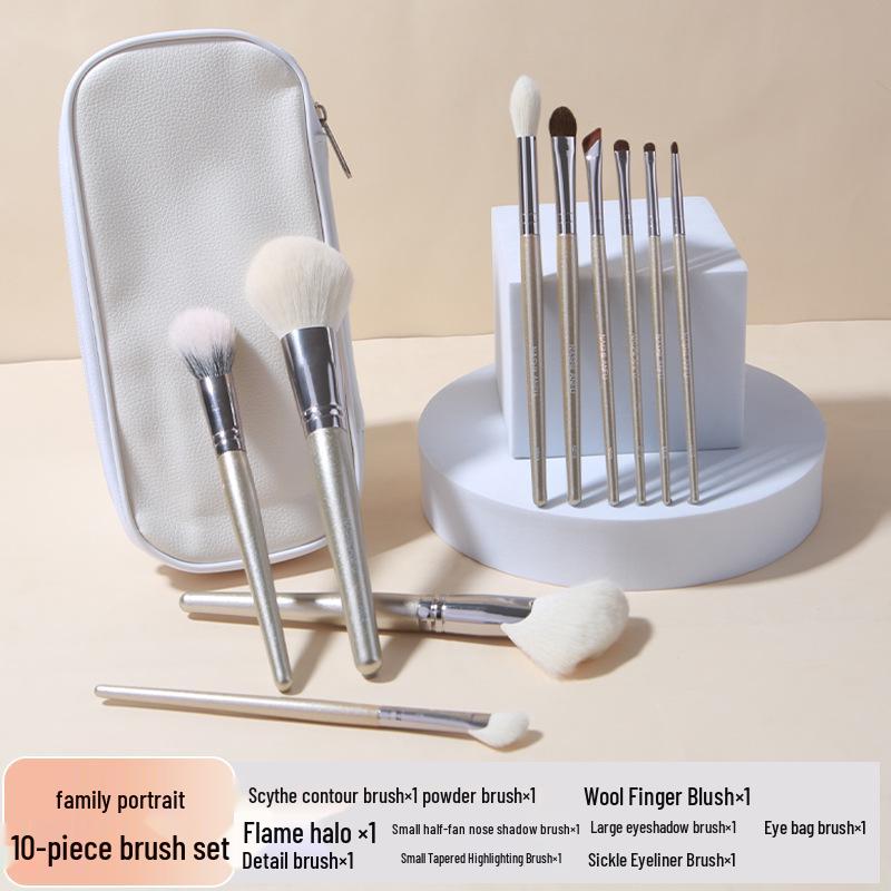 Champagne Gold Soft Bristle Makeup Brush Set - Stippling, Blush, Contour, Loose Powder Brushes with Animal Wool.